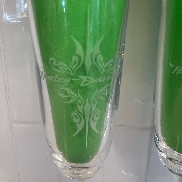 2 Harley Davidson Champagne Flutes Etched Glass Lead Crystal  Wedding Gift - Picture 8 of 8